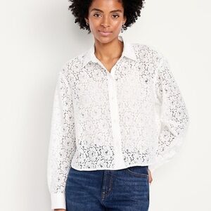 Old Navy Cropped Lace Button Down Shirt